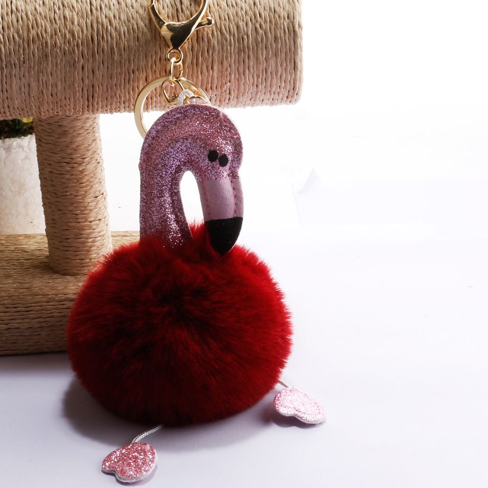 承接外贸订单亮粉火烈鸟毛球钥匙扣包包汽车手机挂件小饰品钥匙链详情3