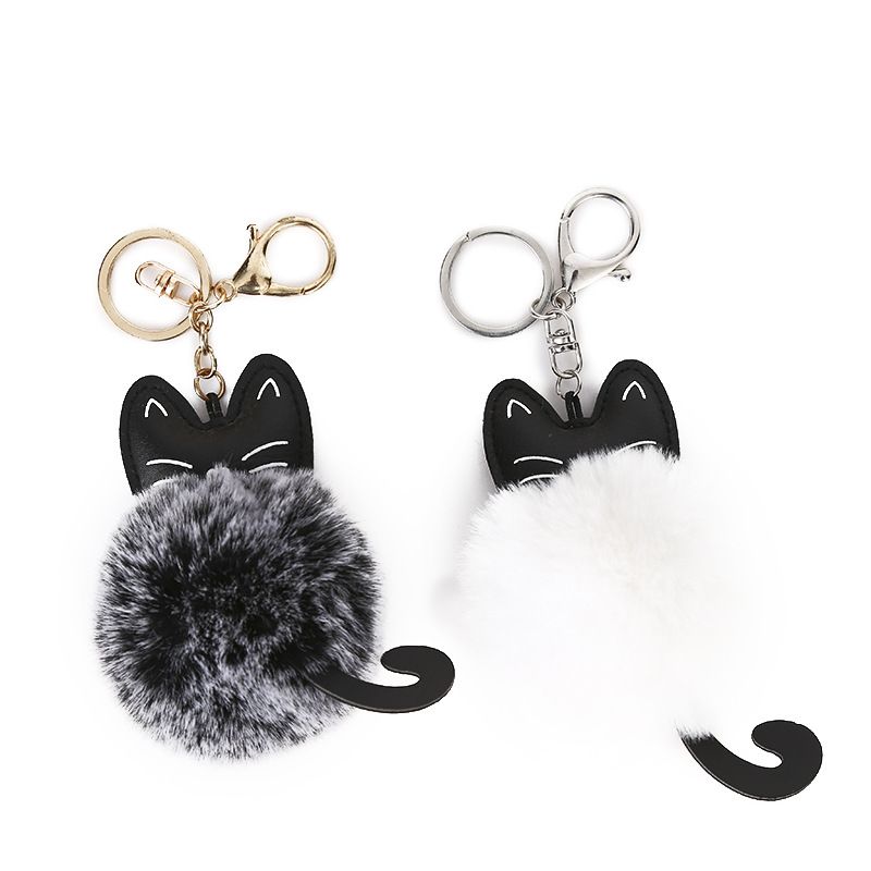 创意pu小猫咪毛球钥匙扣 可爱卡通小动物毛绒公仔玩具包包挂件女详情图1