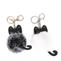创意pu小猫咪毛球钥匙扣 可爱卡通小动物毛绒公仔玩具包包挂件女