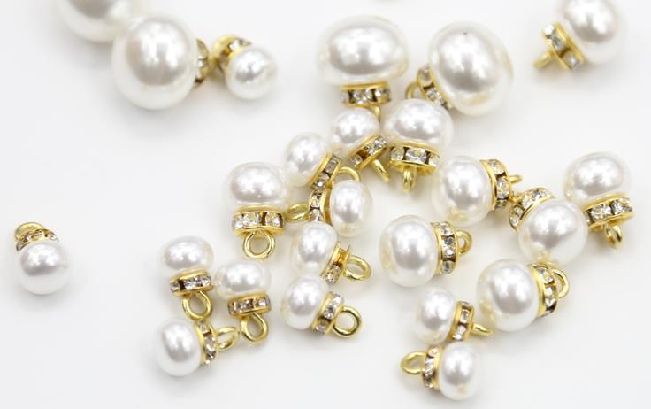 White pearl buttons with top diamond bottom for women's shirts cardigan buttons with round decorative buttons