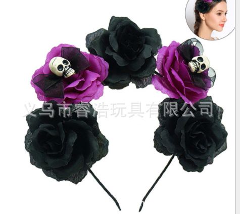 万圣节发箍花骷髅头骨架头箍装饰派对服饰头箍女士发饰细节图