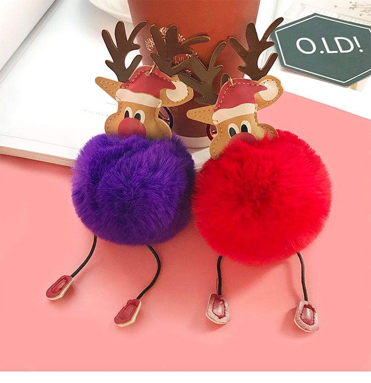厂家圣诞麋鹿毛绒钥匙扣汽车毛球挂饰钥匙链女包皮草挂件礼品详情2