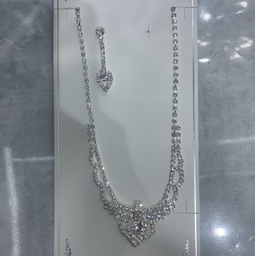 Heart diamond rhinestone necklace earrings thumbnail
