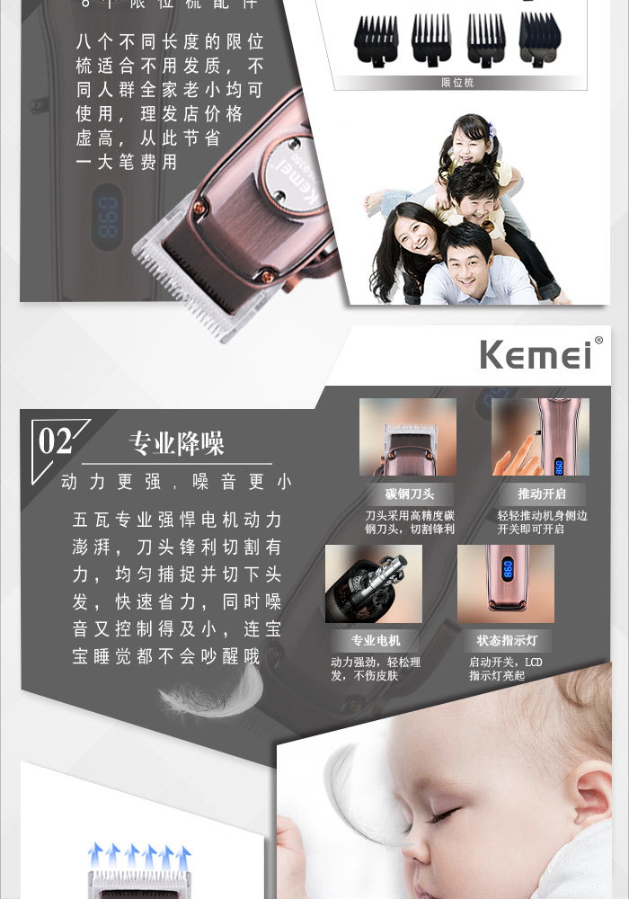 KM-9350理发剪碳钢刀头定刀可调节LCD显示屏详情图4