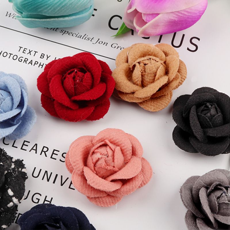 韩版DIY手工花鞋帽胸针时尚百搭装饰品呢料山茶花布艺花厂家直销产品图