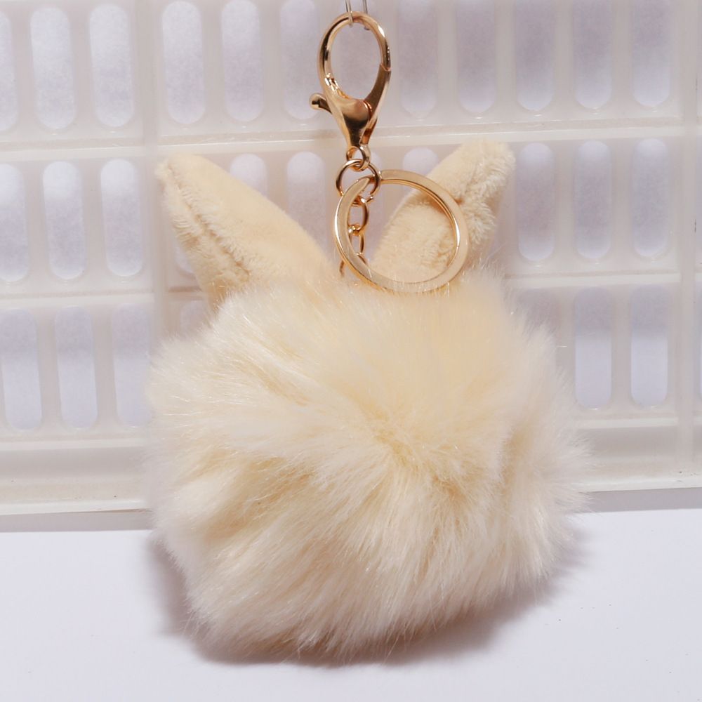 承接外贸订单兔耳朵毛球钥匙扣超萌挂件可爱包包汽车毛绒挂饰链圈详情图6