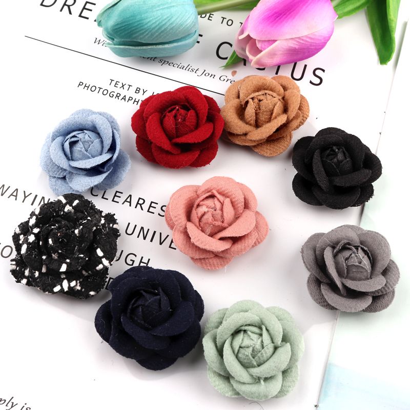 韩版DIY手工花鞋帽胸针时尚百搭装饰品呢料山茶花布艺花厂家直销详情图1