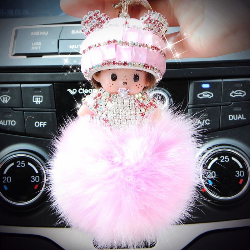 To Undertake Foreign Trade Orders Diamond-Set Monqiqi Keychain Cute Car Girl Bag Pendant Hairball Keychain Pendant Specification drawing