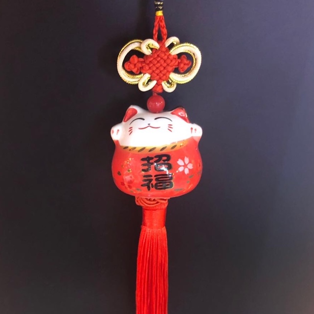 中国结招财猫流苏汽车装饰挂件