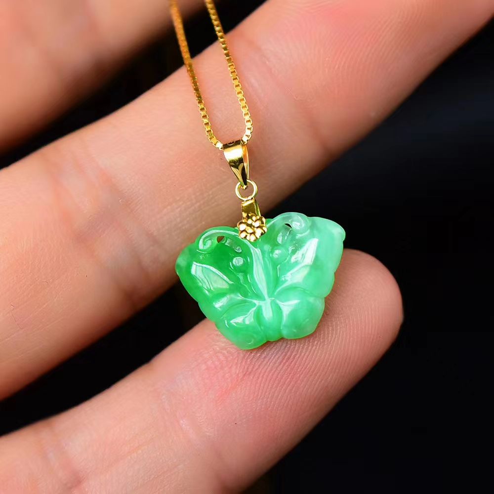 18K金扣头搭配 天然A货正阳绿翡翠蝴蝶镶嵌料 高档满绿 不含链子细节图