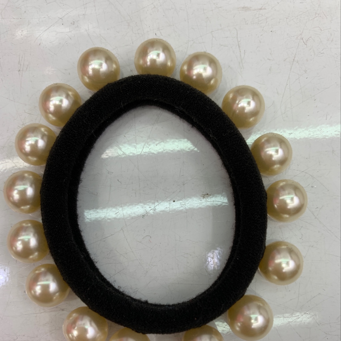 Versatile pearl stud black hair ring thumbnail