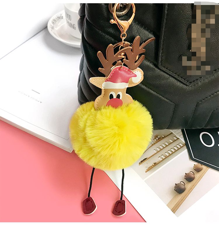 厂家圣诞麋鹿毛绒钥匙扣汽车毛球挂饰钥匙链女包皮草挂件礼品详情12