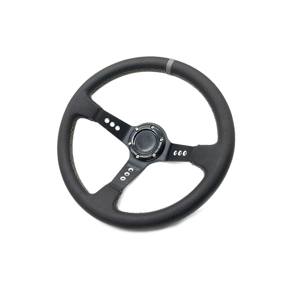 A 14-inch white-lined leather deep concave aluminum alloy frame steering wheel for car modification