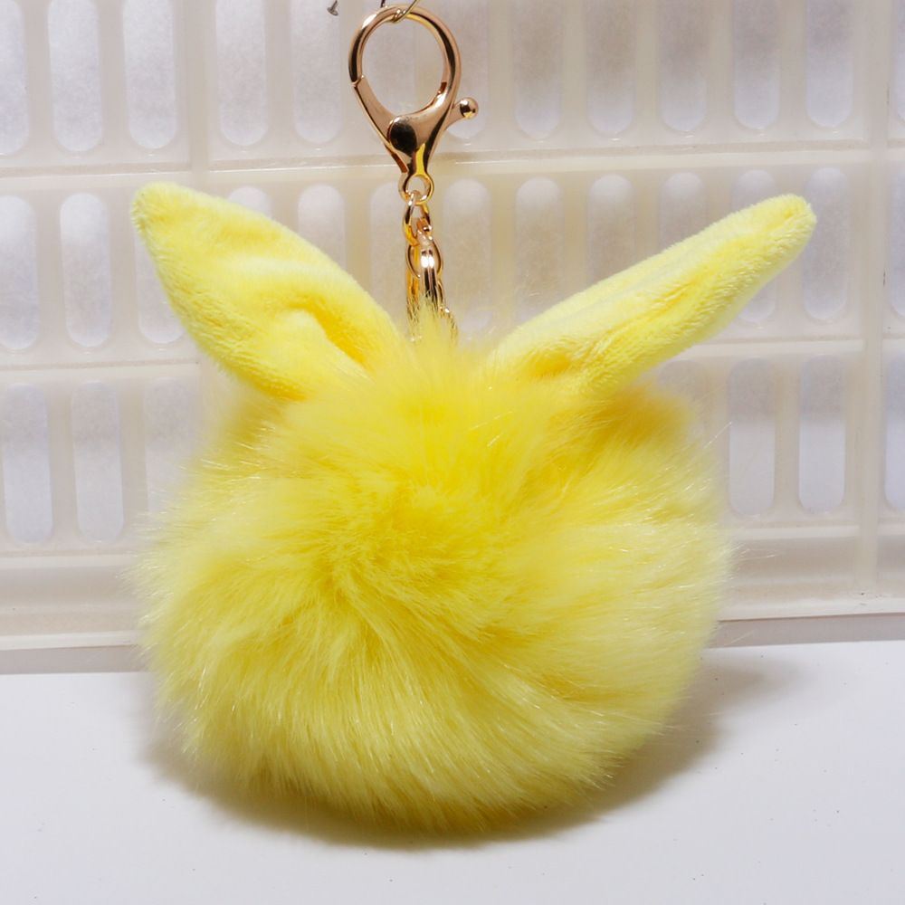 承接外贸订单兔耳朵毛球钥匙扣超萌挂件可爱包包汽车毛绒挂饰链圈详情图13