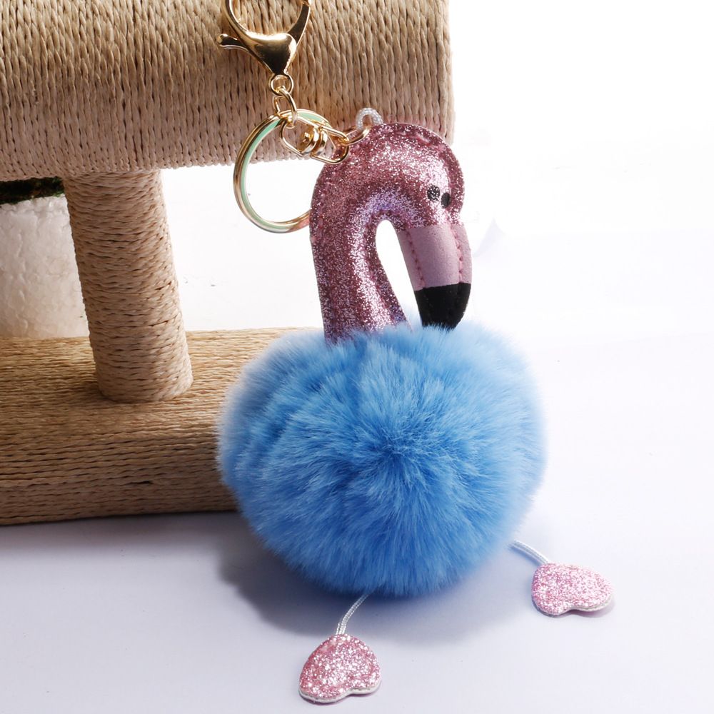 承接外贸订单亮粉火烈鸟毛球钥匙扣包包汽车手机挂件小饰品钥匙链详情19