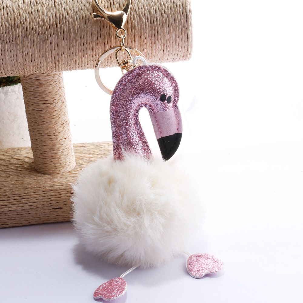 承接外贸订单亮粉火烈鸟毛球钥匙扣包包汽车手机挂件小饰品钥匙链详情20