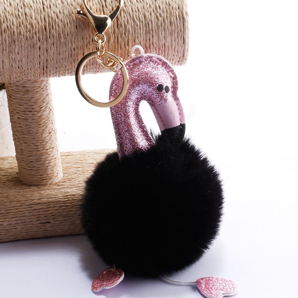 承接外贸订单亮粉火烈鸟毛球钥匙扣包包汽车手机挂件小饰品钥匙链详情5