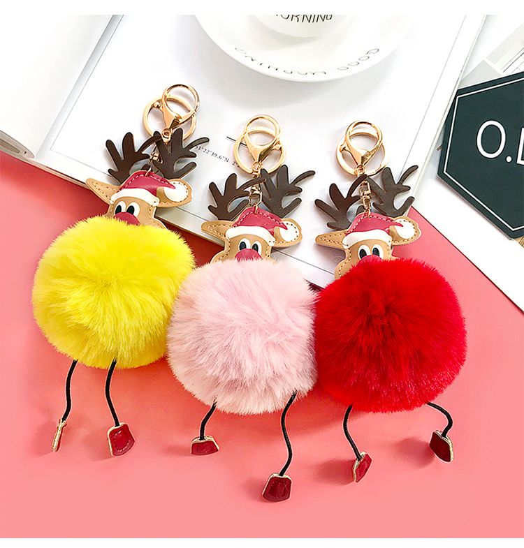 厂家圣诞麋鹿毛绒钥匙扣汽车毛球挂饰钥匙链女包皮草挂件礼品详情14