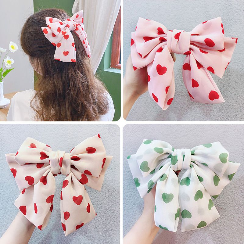 Korean version bow hair clips, popular chiffon heart-shaped hair accessories, super fairy-like hair clips for girls, cute heads, spring hair clip accessories