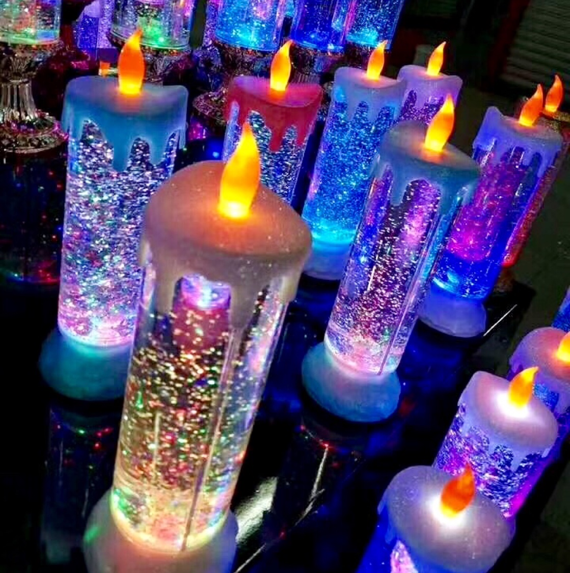 闪光七彩变色水晶气氛浪漫烛台小夜灯亮眼夺目