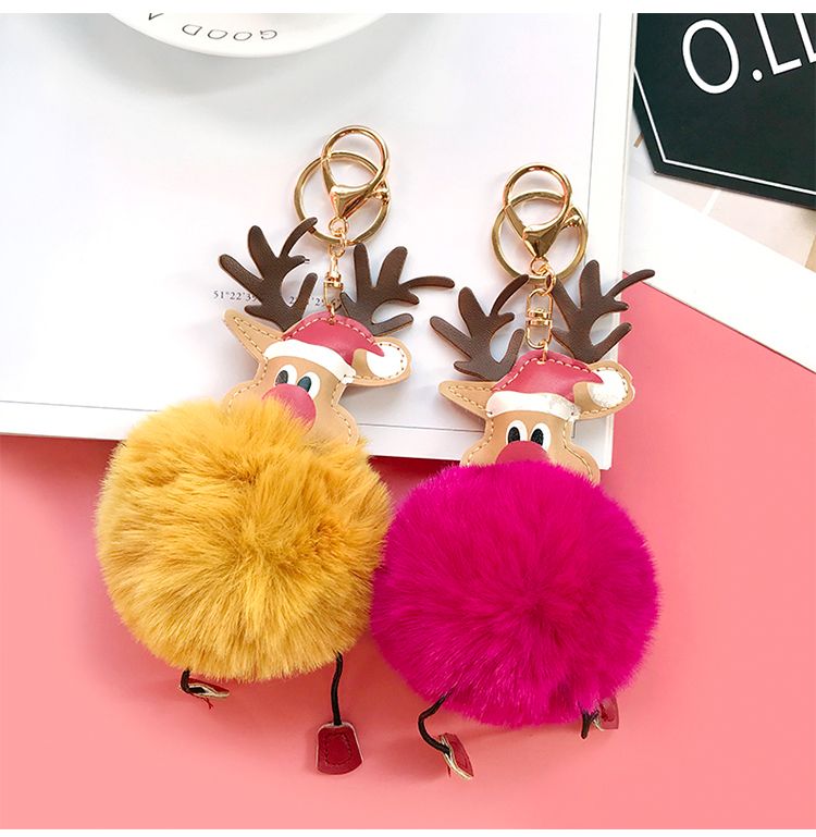 厂家圣诞麋鹿毛绒钥匙扣汽车毛球挂饰钥匙链女包皮草挂件礼品