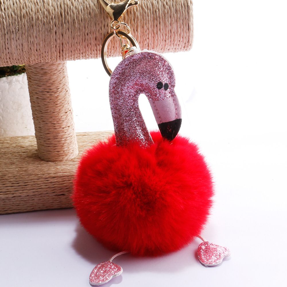 承接外贸订单亮粉火烈鸟毛球钥匙扣包包汽车手机挂件小饰品钥匙链详情8