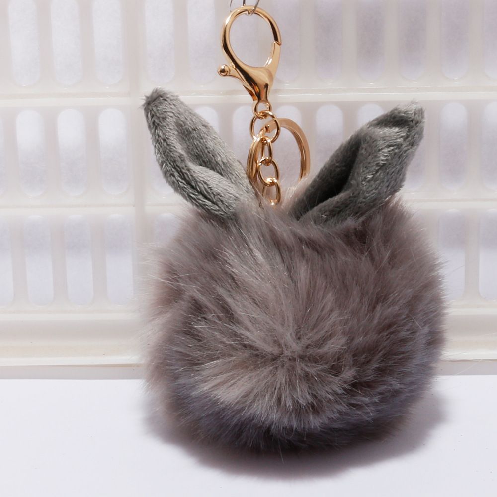 承接外贸订单兔耳朵毛球钥匙扣超萌挂件可爱包包汽车毛绒挂饰链圈详情图17
