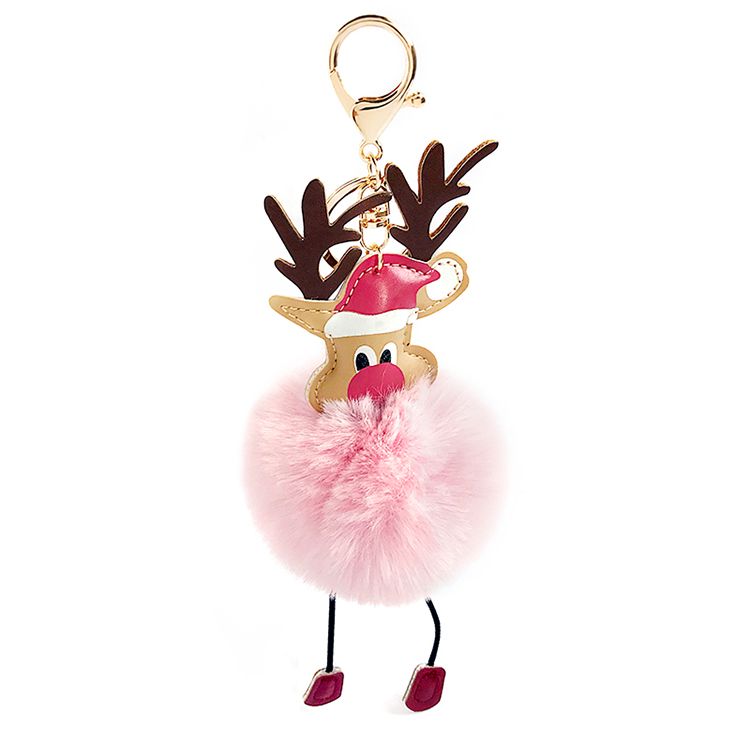 厂家圣诞麋鹿毛绒钥匙扣汽车毛球挂饰钥匙链女包皮草挂件礼品详情16