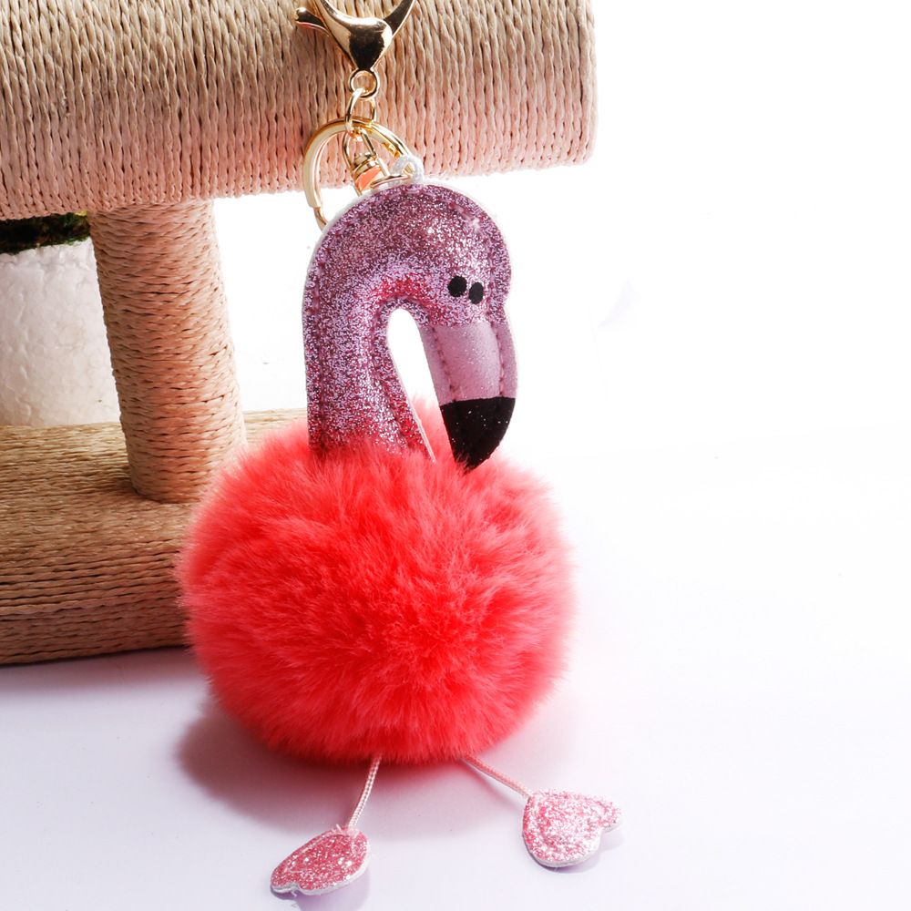 承接外贸订单亮粉火烈鸟毛球钥匙扣包包汽车手机挂件小饰品钥匙链详情18
