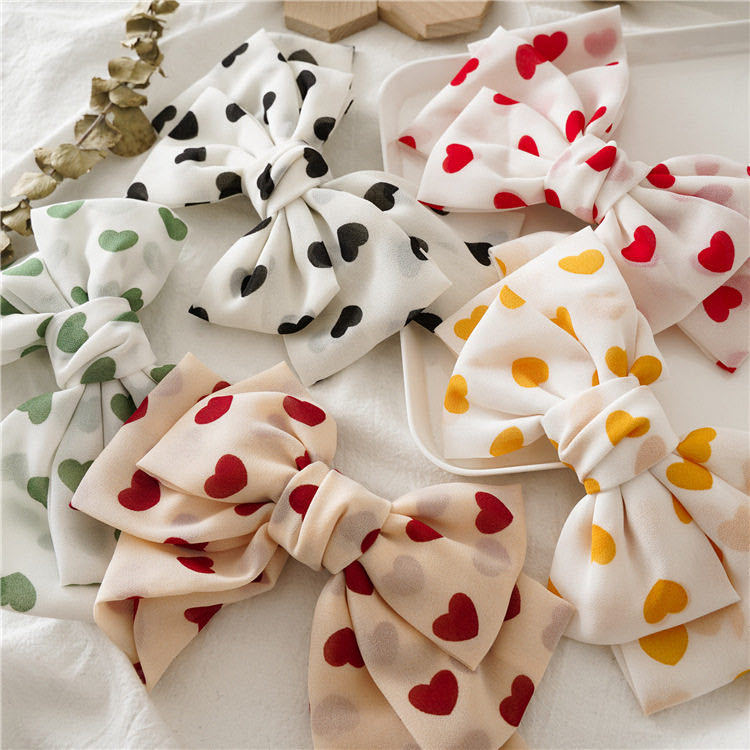 Korean version bow hair clips, popular chiffon heart-shaped hair accessories, super fairy-like hair clips for girls, cute heads, spring hair clip accessories Specification image