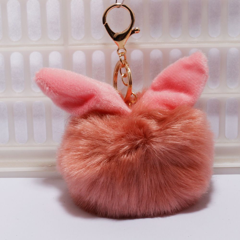 承接外贸订单兔耳朵毛球钥匙扣超萌挂件可爱包包汽车毛绒挂饰链圈详情图7
