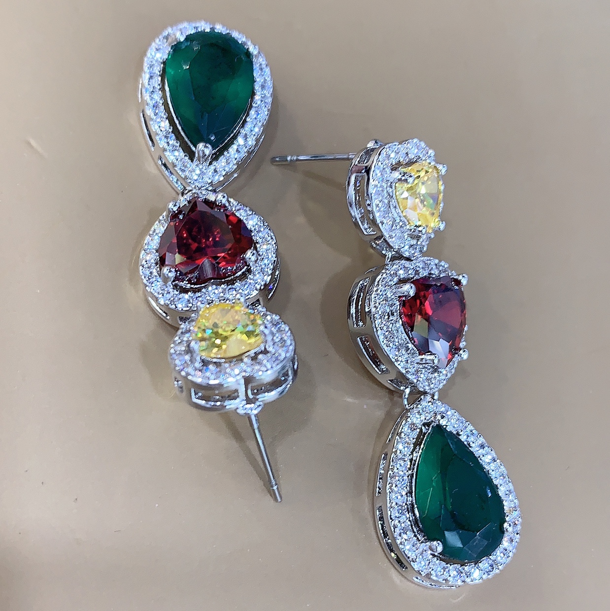 2020 European and Korean fashion Women's mixed and matched colored zircon platinum earrings details Picture