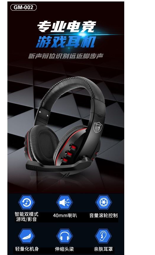 GM-002头戴式游戏耳机电脑有线电竞吃鸡耳机PS4耳机跨境爆款详情图7
