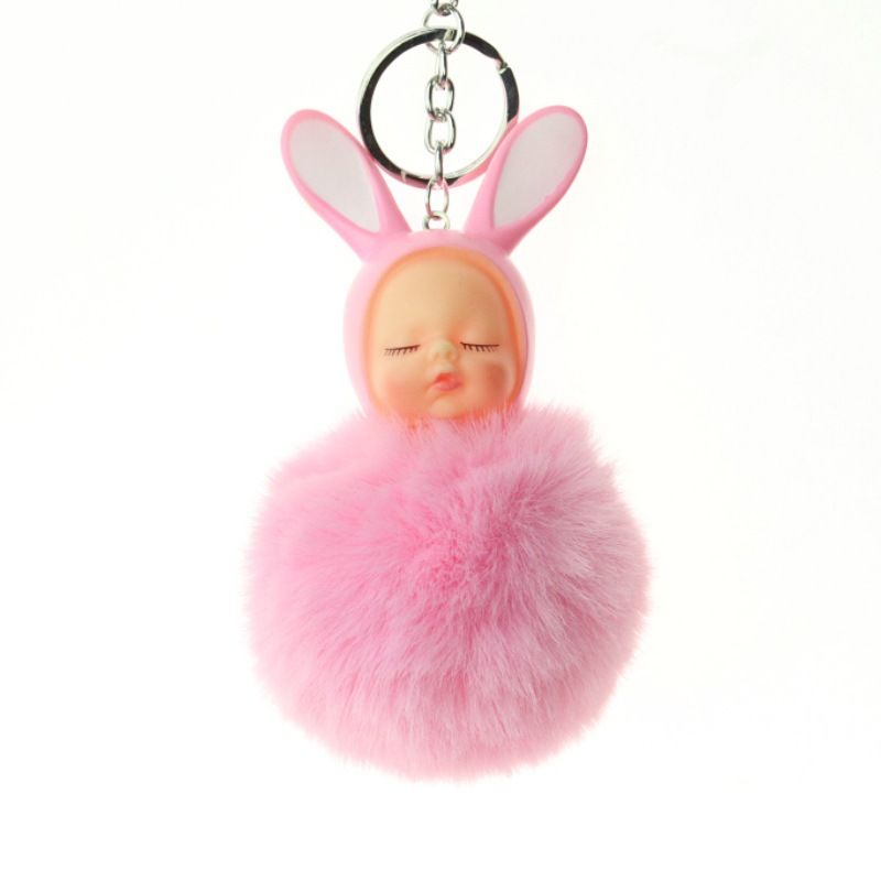 厂家直销帽子娃娃仿獭兔毛球钥匙扣可爱睡萌娃毛球挂件小礼品赠品详情图4