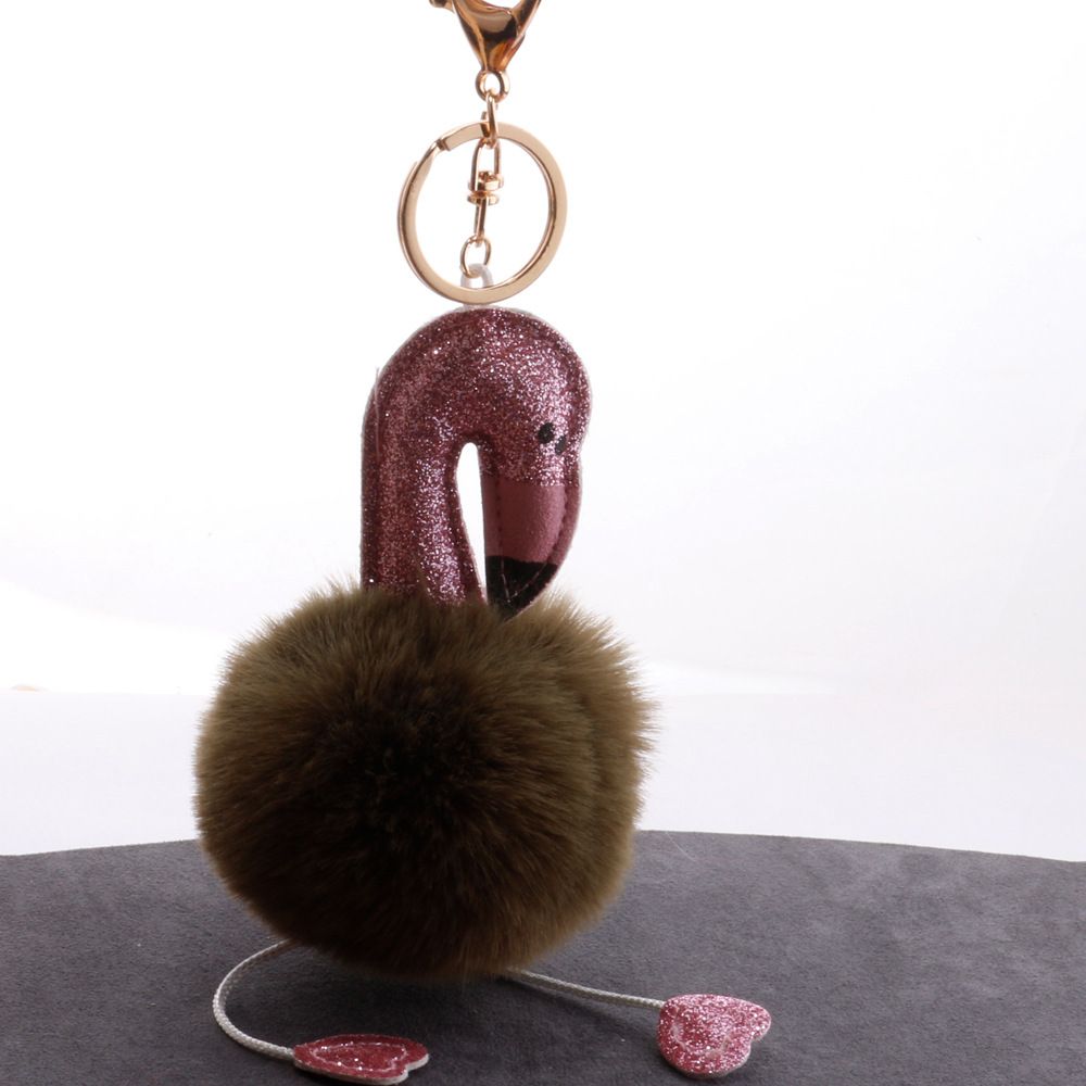 承接外贸订单亮粉火烈鸟毛球钥匙扣包包汽车手机挂件小饰品钥匙链详情2