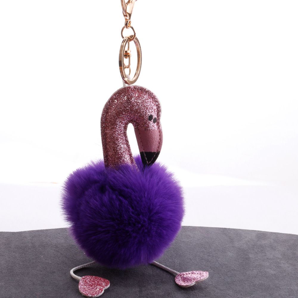 承接外贸订单亮粉火烈鸟毛球钥匙扣包包汽车手机挂件小饰品钥匙链详情10