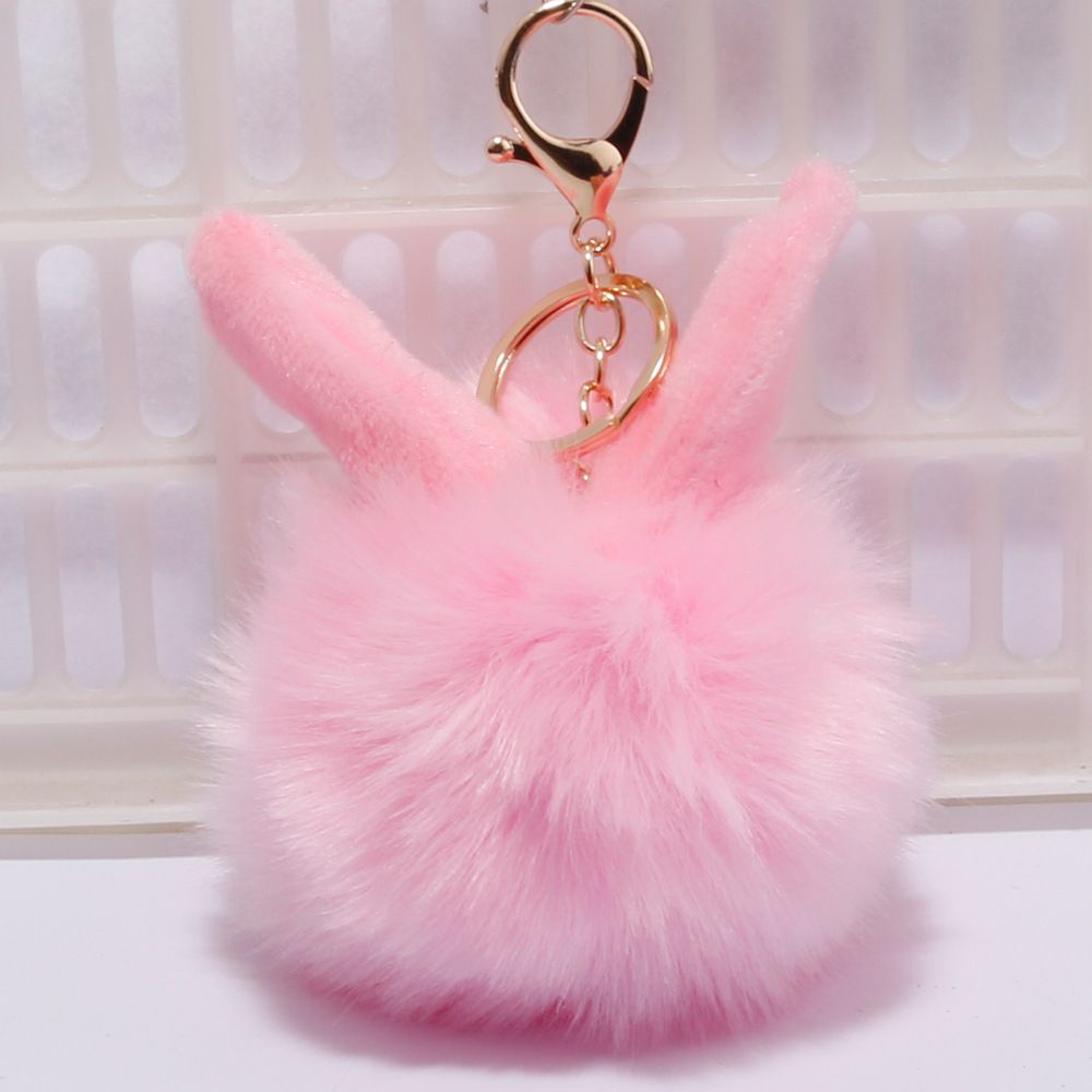 承接外贸订单兔耳朵毛球钥匙扣超萌挂件可爱包包汽车毛绒挂饰链圈详情图3