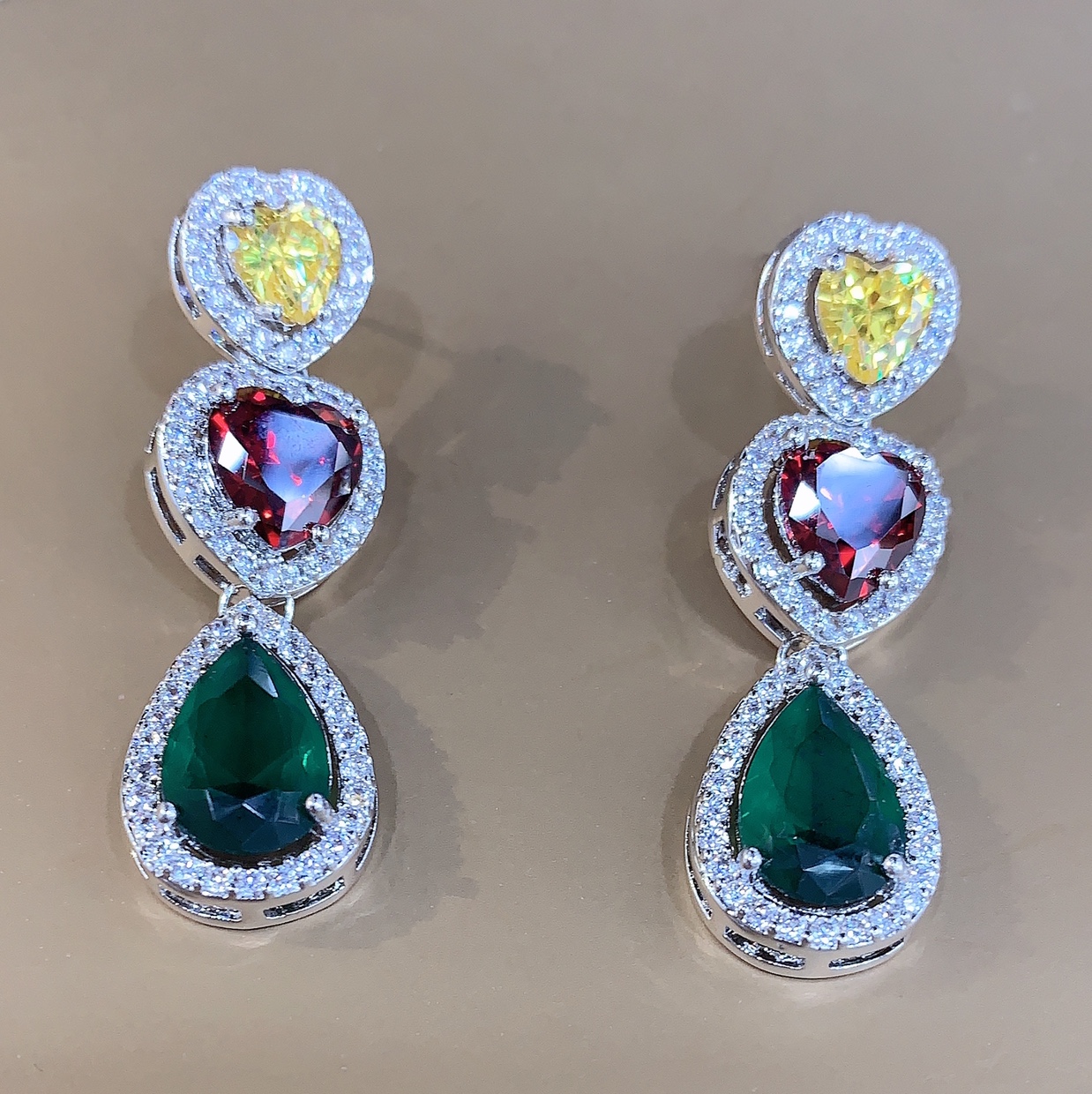 2020 European and Korean fashion Women's mixed and matched colored zircon platinum earrings