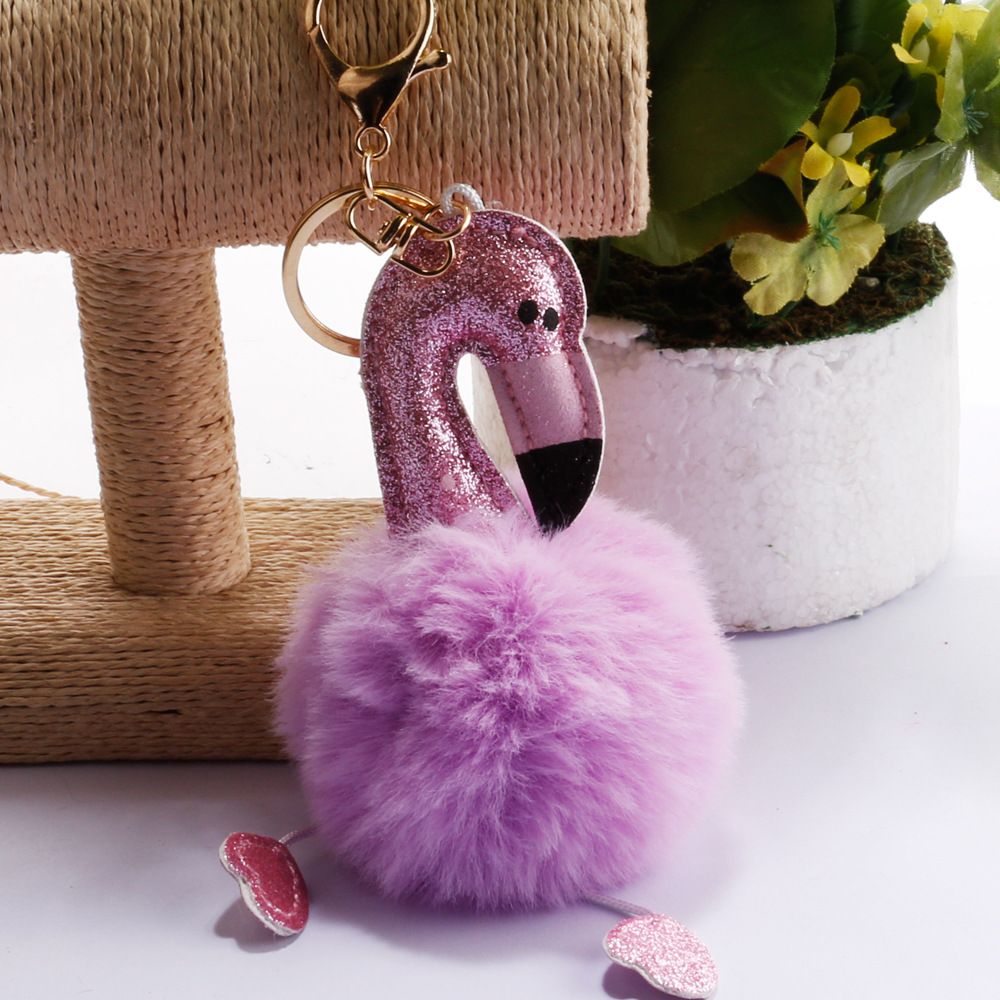 承接外贸订单亮粉火烈鸟毛球钥匙扣包包汽车手机挂件小饰品钥匙链详情22