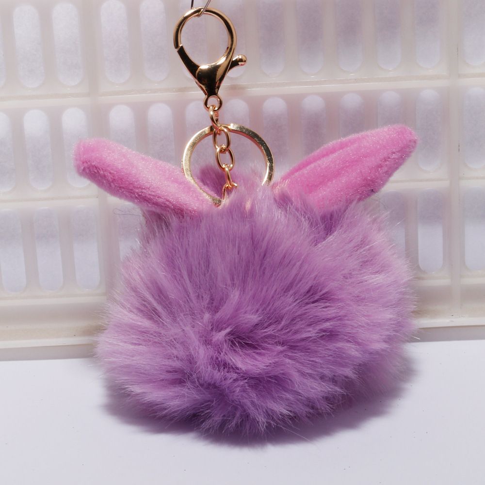 承接外贸订单兔耳朵毛球钥匙扣超萌挂件可爱包包汽车毛绒挂饰链圈详情图5