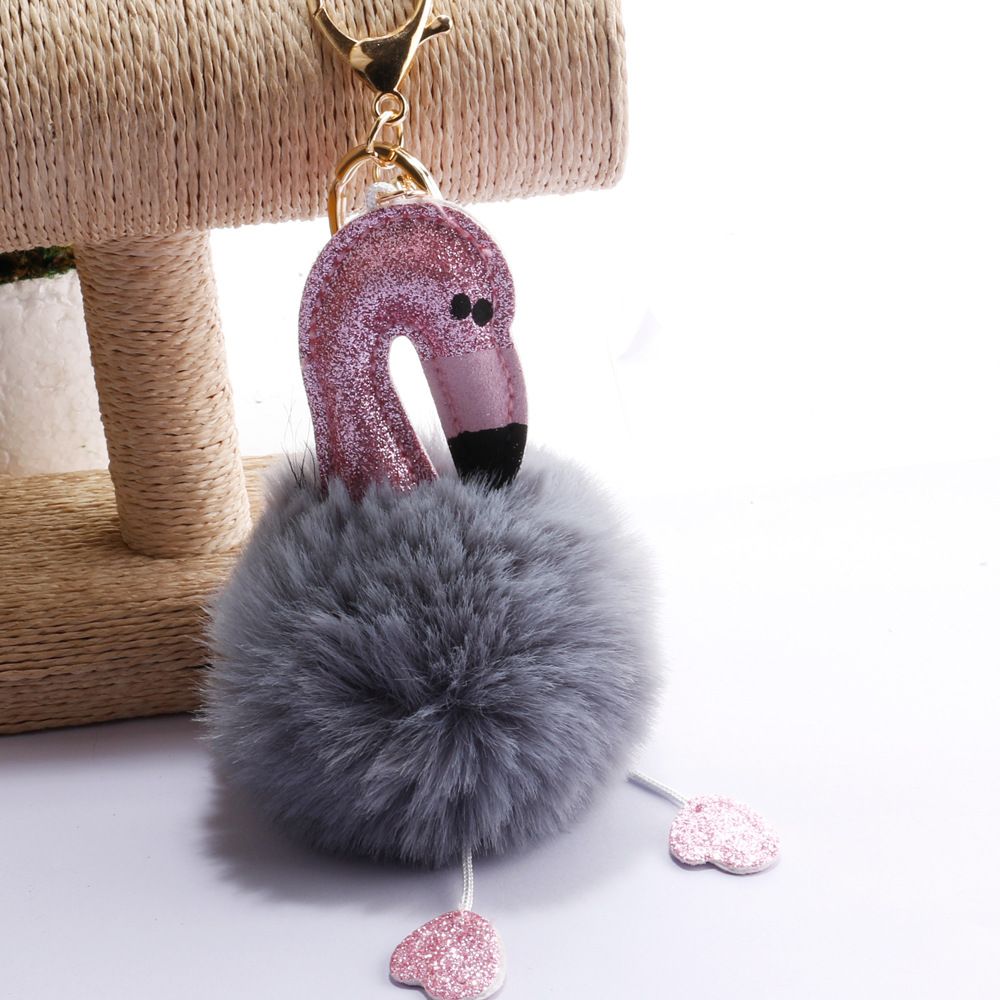 承接外贸订单亮粉火烈鸟毛球钥匙扣包包汽车手机挂件小饰品钥匙链详情9