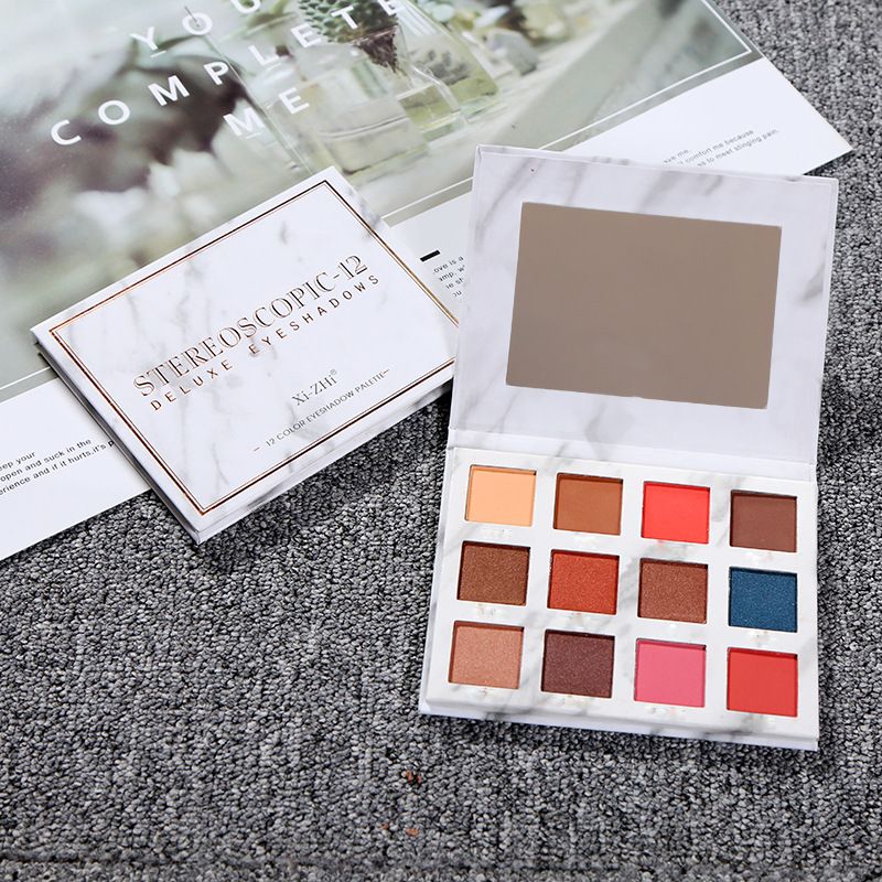 Marble eye shadow tray Matte pearl 12 color eye shadow waterproof do not stain beauty makeup color makeup tray blue matte eye shadow