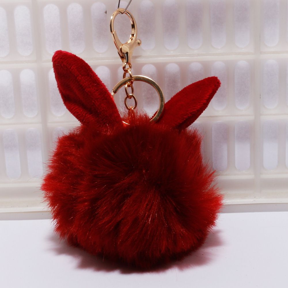 承接外贸订单兔耳朵毛球钥匙扣超萌挂件可爱包包汽车毛绒挂饰链圈详情图11