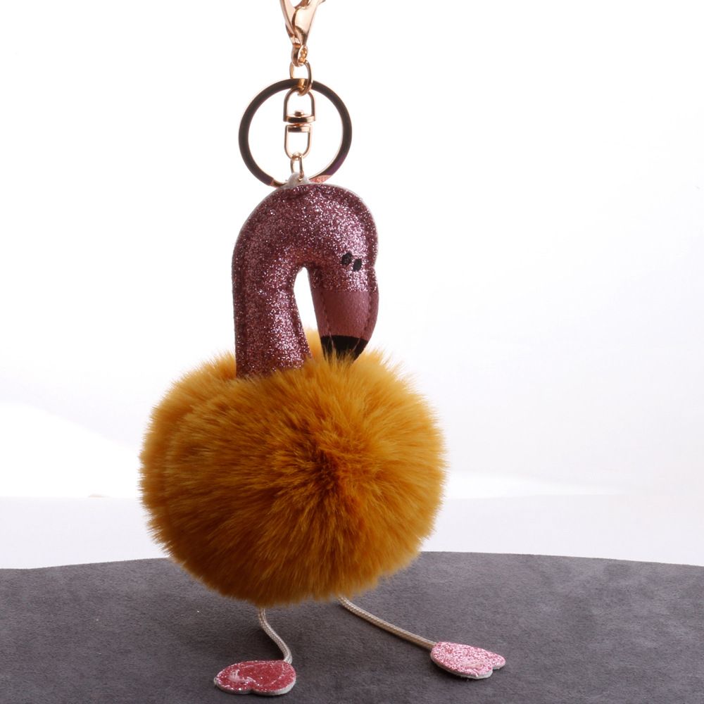 承接外贸订单亮粉火烈鸟毛球钥匙扣包包汽车手机挂件小饰品钥匙链详情13