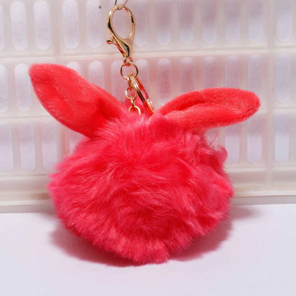 承接外贸订单兔耳朵毛球钥匙扣超萌挂件可爱包包汽车毛绒挂饰链圈详情图10