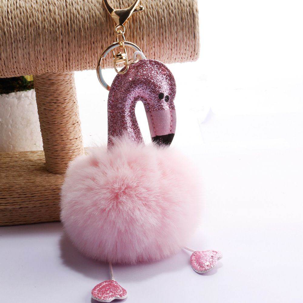 承接外贸订单亮粉火烈鸟毛球钥匙扣包包汽车手机挂件小饰品钥匙链详情16