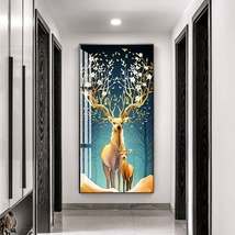 新款玄关装饰画客厅卧室挂画北欧沙发背景墙壁画麋鹿晶瓷画定制