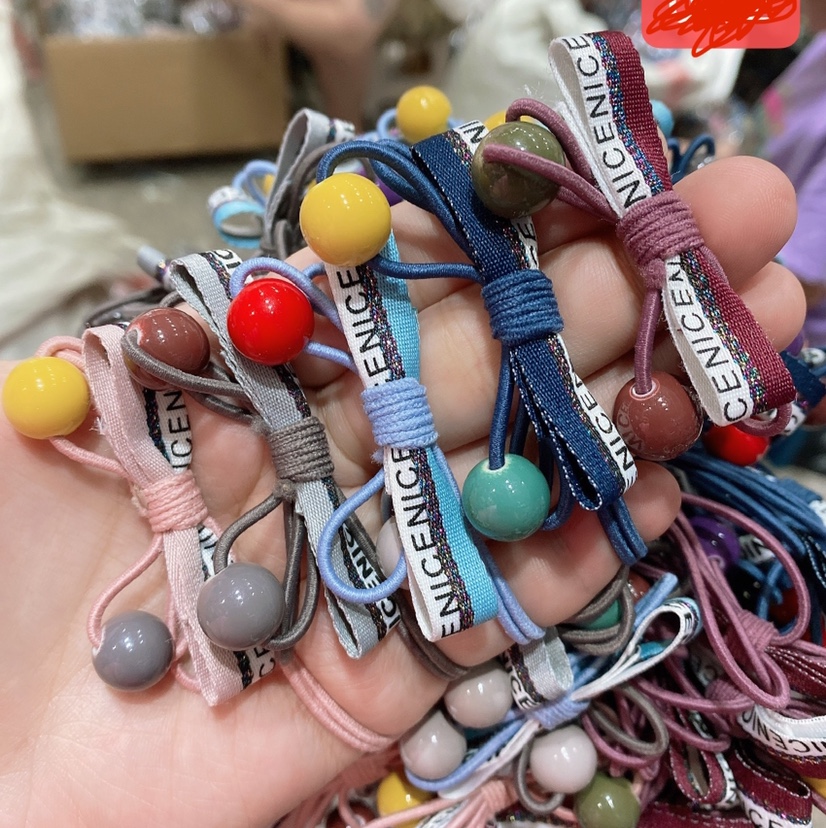 Korean version of the ribbon hanging bead rubber band head tie children girls head tie rope head head ornaments headgear female thumbnail