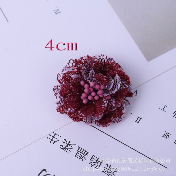 韩版4CM蕾丝鞋帽花胸针头花DIY手工服装定型花厂家直销配件花朵产品图