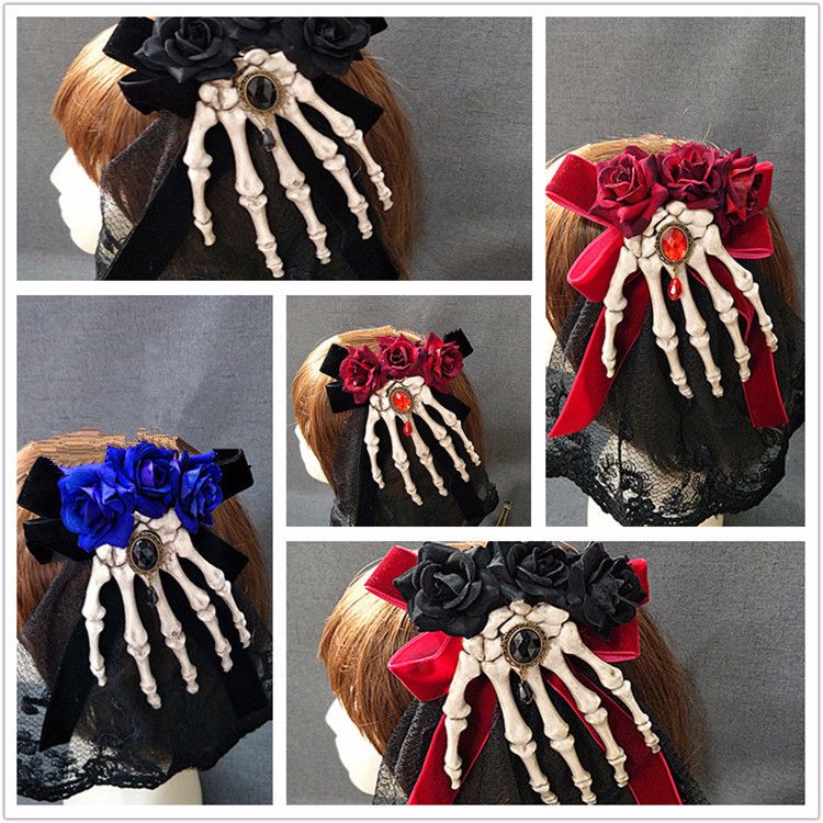 Amazon Cross-Border Foreign Trade Source New Gothic Dark Large Skeleton Hand Bone Brooch Head Buckle Hair Adornment